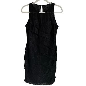 White House Black Market Instantly Slimming Dress Sz 8 Lace Black Tiered LBD